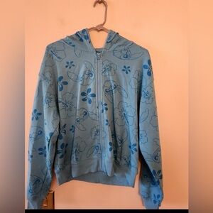 Disney stitch full zip hoodie jacket aop women's blue small